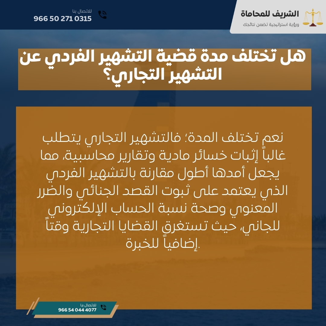 هل تختلف مدة قضية التشهير الفردي عن التشهير التجاري؟ هل تختلف مدة قضية التشهير الفردي عن التشهير التجاري؟