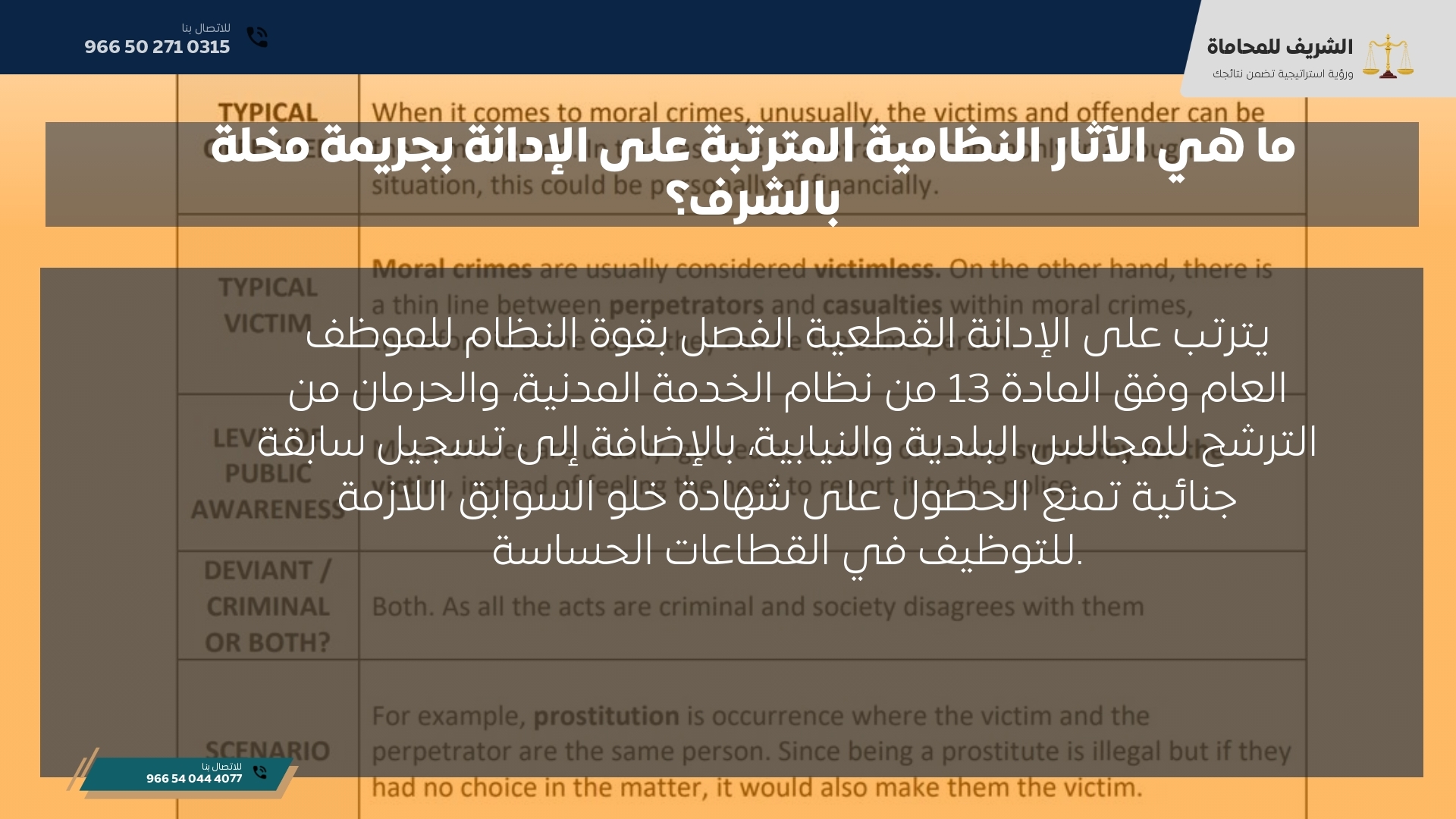 ما هي الآثار النظامية المترتبة على الإدانة بجريمة مخلة بالشرف؟