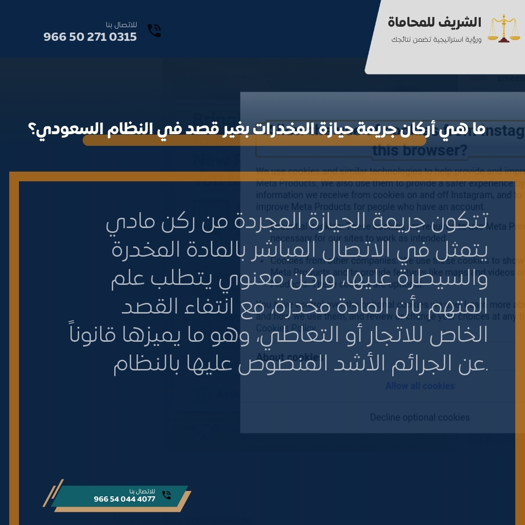 ما هي أركان جريمة حيازة المخدرات بغير قصد في النظام السعودي؟ ما هي أركان جريمة حيازة المخدرات بغير قصد في النظام السعودي؟