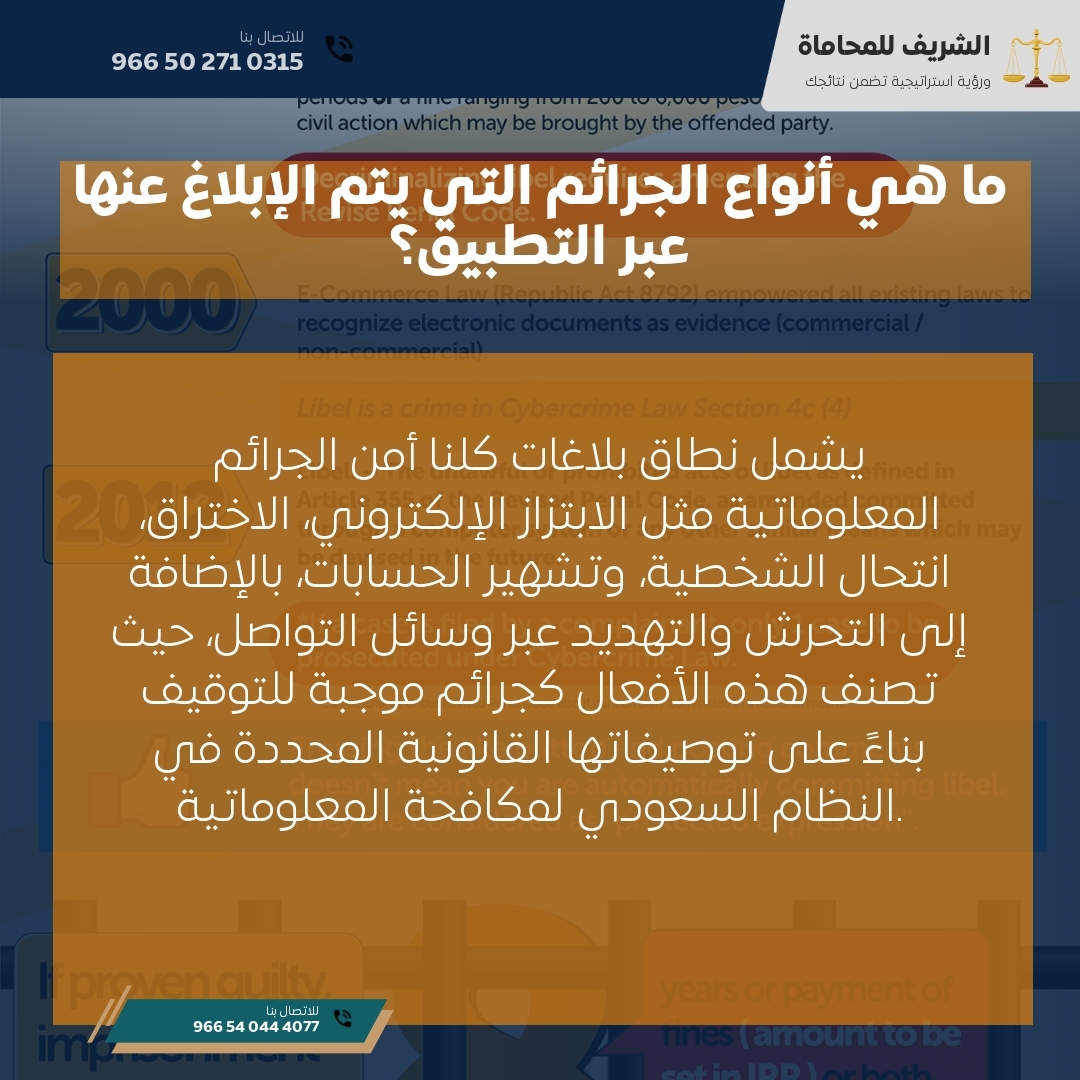 ما هي أنواع الجرائم التي يتم الإبلاغ عنها عبر التطبيق؟ ما هي أنواع الجرائم التي يتم الإبلاغ عنها عبر التطبيق؟